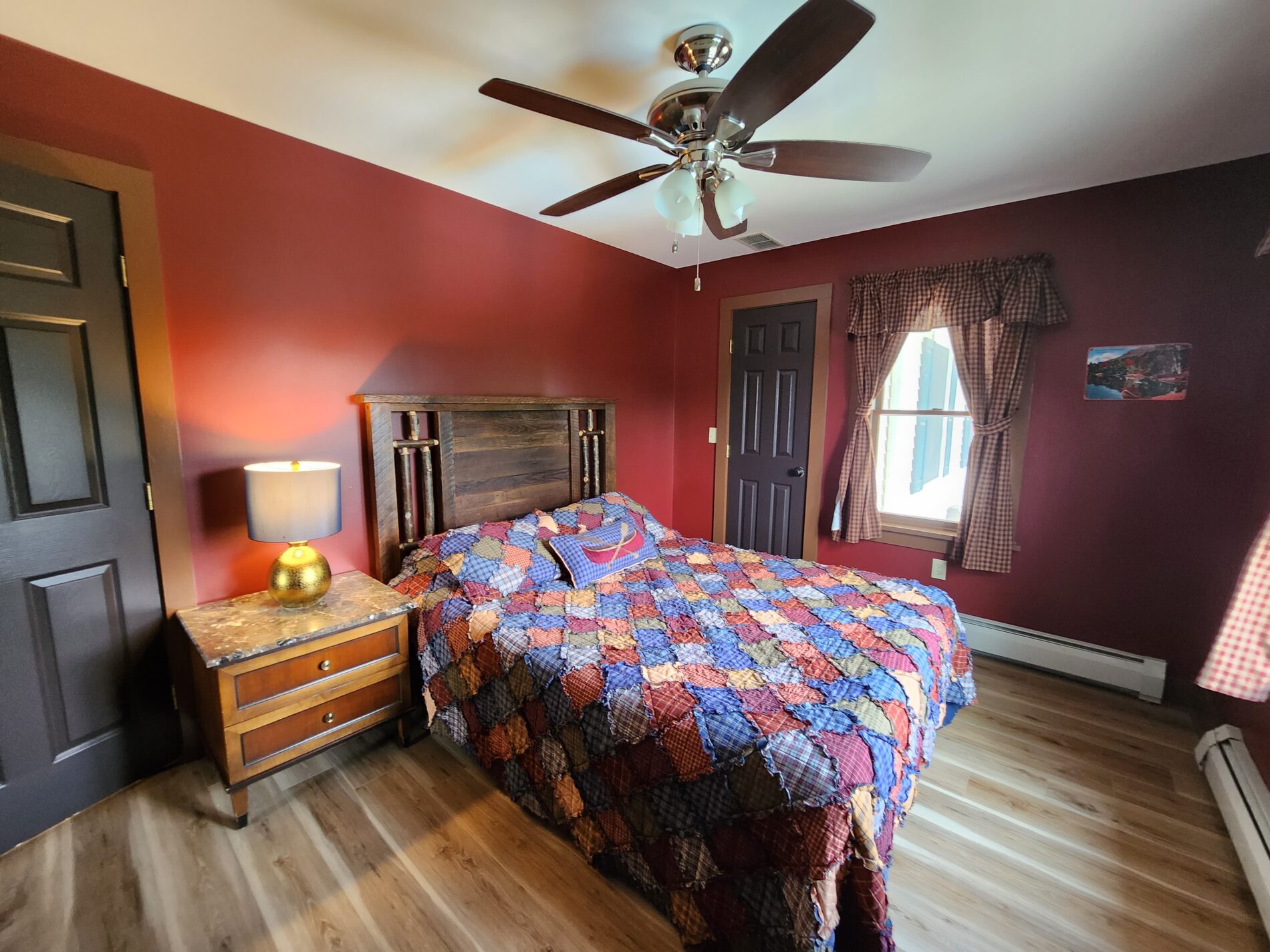 bed with colored bedspread