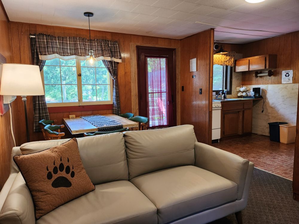 interior of cabin with mini kitchen